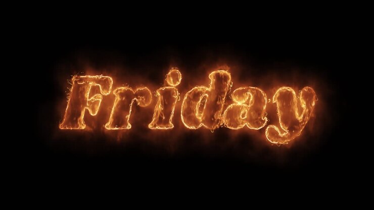Friday word hot animated burning realistic fire flame and smoke seamlessly loop animation on