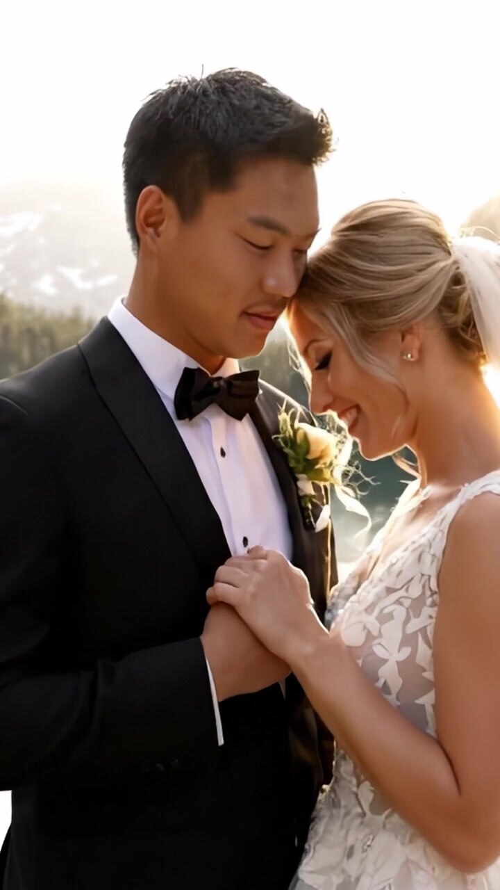 A Joyous and Romantic Wedding Celebration: A Bride and Groom Share an Intimate Moment Surrounded by Nature's Beauty as They Embrace Their New Life Together
