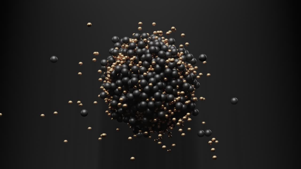 negras y doradas bolas geométricas 3d golpearse entre sí con un imán en una pila en forma de una bola en el aire