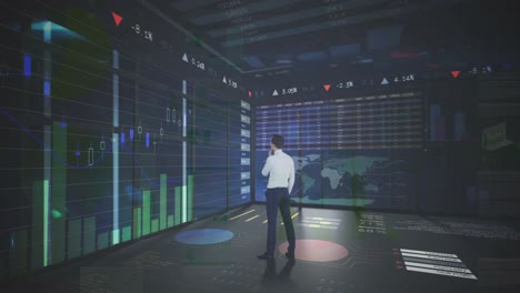animación del procesamiento de datos financieros sobre el hombre de negocios