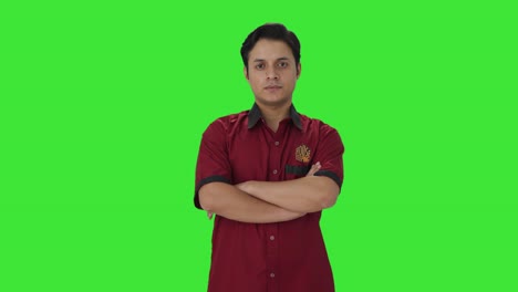 portrait of confident indian house keeper green screen