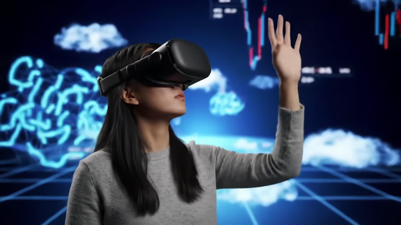 Immersive Virtual Reality Experience: A User Engaging with Futuristic Environments and Interactive Elements through VR Technology and Gesture Control