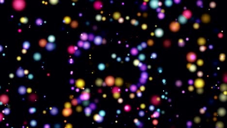 muchas partículas móviles multicolores en el espacio