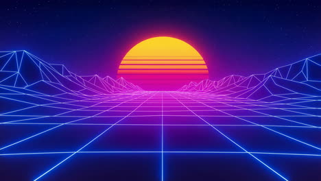 retrowave grid landscape with sunset