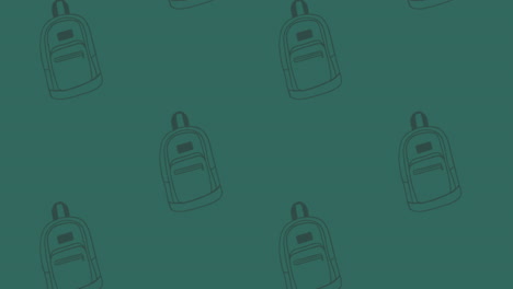 animation of repeated black outline schoolbags moving over green chalkboard
