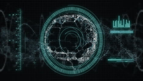 animación del procesamiento de datos y escaneo del cerebro humano a través de telescopios
