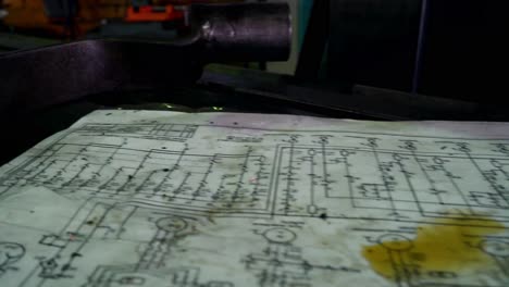 old electrical diagram on machinery