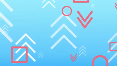 animation of shapes and arrows on blue background