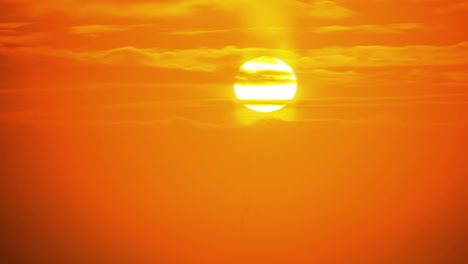 Dramatic-sunrise-in-yellow-sky-through-orange-clouds-in-timelapse-at-dawn