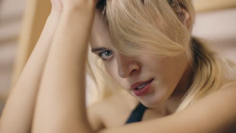 aggressive sport woman feeling bad in fitness club.