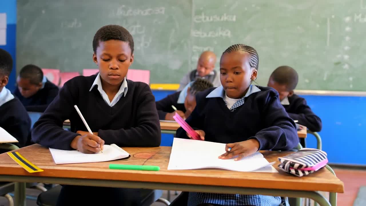 Schoolkids studying in the classroom 4k