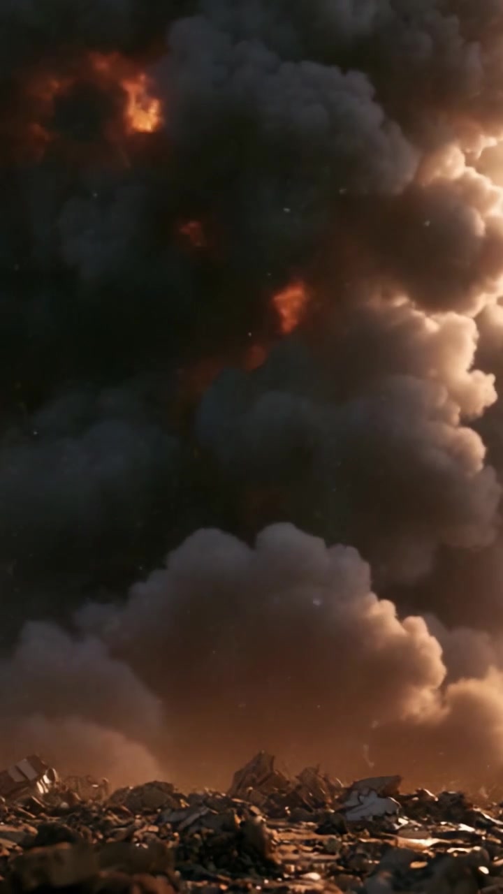 A Dramatic Transition from Devastating Explosion to Ominous Cloud, Capturing the Raw Power of Destruction and the Aftermath of Chaos