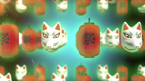 japanese lantern and fox mask loop animation