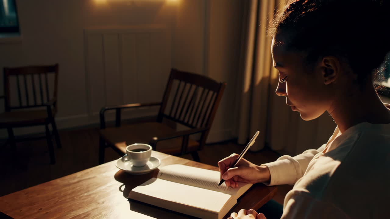 Woman Writing at a Table with a View
