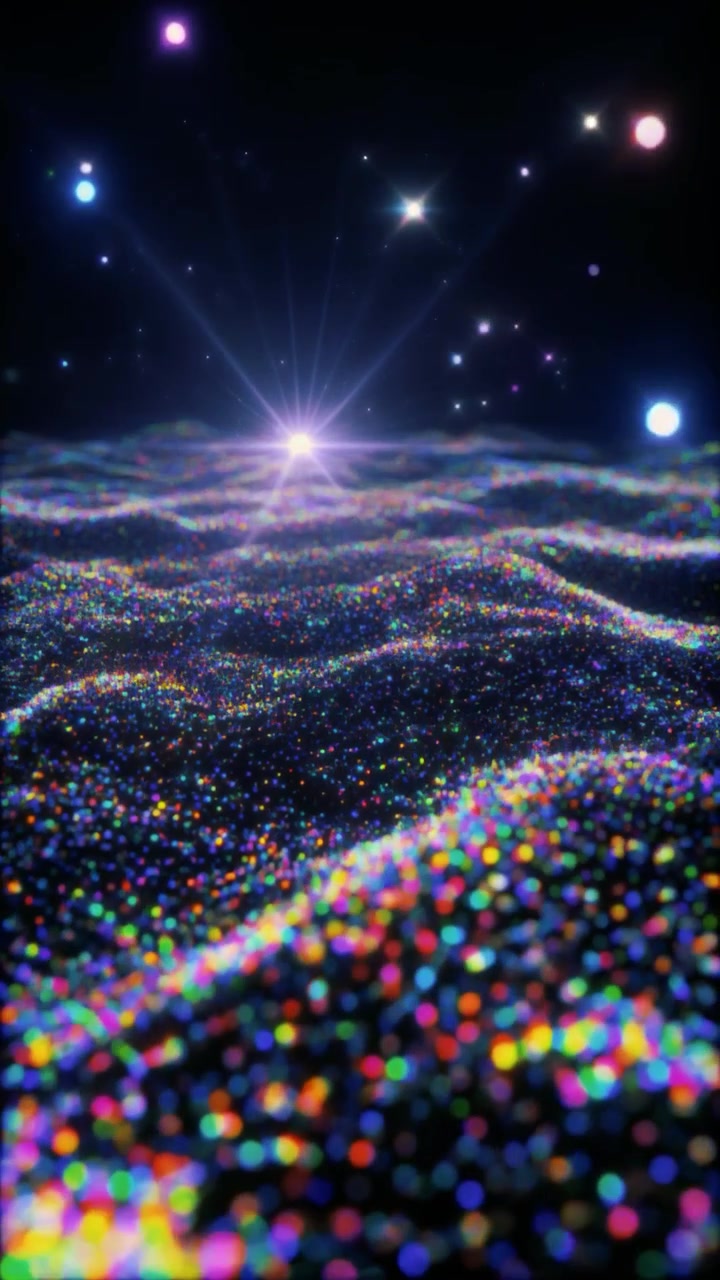 Abstract Motion Background of Glowing Colorful Particle Waves