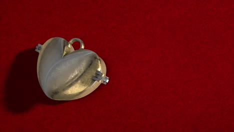 stylish photorealistic 3d render of a gold heart-shaped locket on a red velvet cloth, as it opens and reveals a message of love for st valentine's day