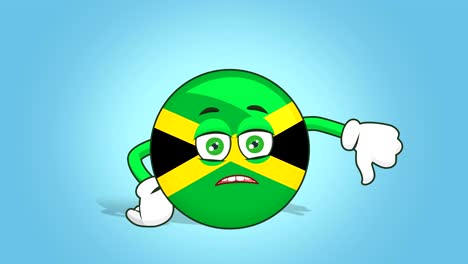 icono de dibujos animados bandera de jamaica cara animación pulgares hacia abajo con alfa mate