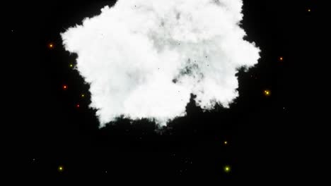 시각 효과, vfx, 흑색 배경에 연기와 입자를 가진 큰 폭발, 3d 애니메이션