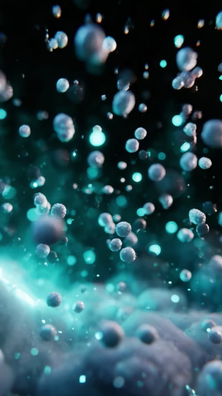 Ethereal Dance of Bubbles and Particles: A Captivating Visual Symphony of Light and Motion in an Enigmatic Underwater World with Vibrant Turquoise Hues and Dreamlike Atmosphere