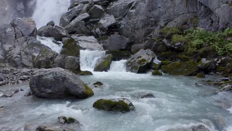 quiet mountain stream drone close up shooting val d'aosta italy