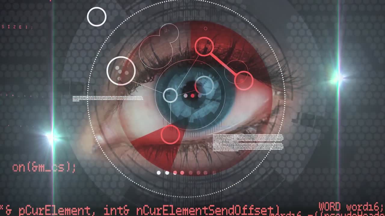 animación de iconos digitales con una red de conexiones a través del escaneo del ojo y el alcance