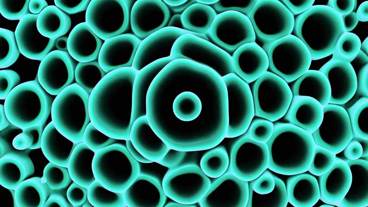 Animazione Astratta di Strutture Cellulari Verde Acqua Luminose
