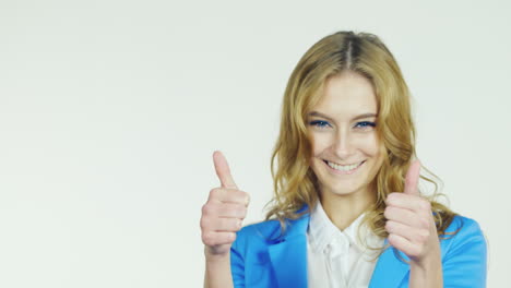 young woman showing two hands endorsement gesture with thumb up hd video