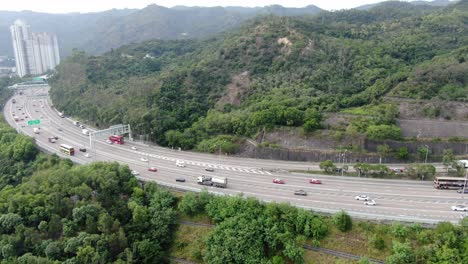 Hong-Kong-highway-traffic,-Aerial-view