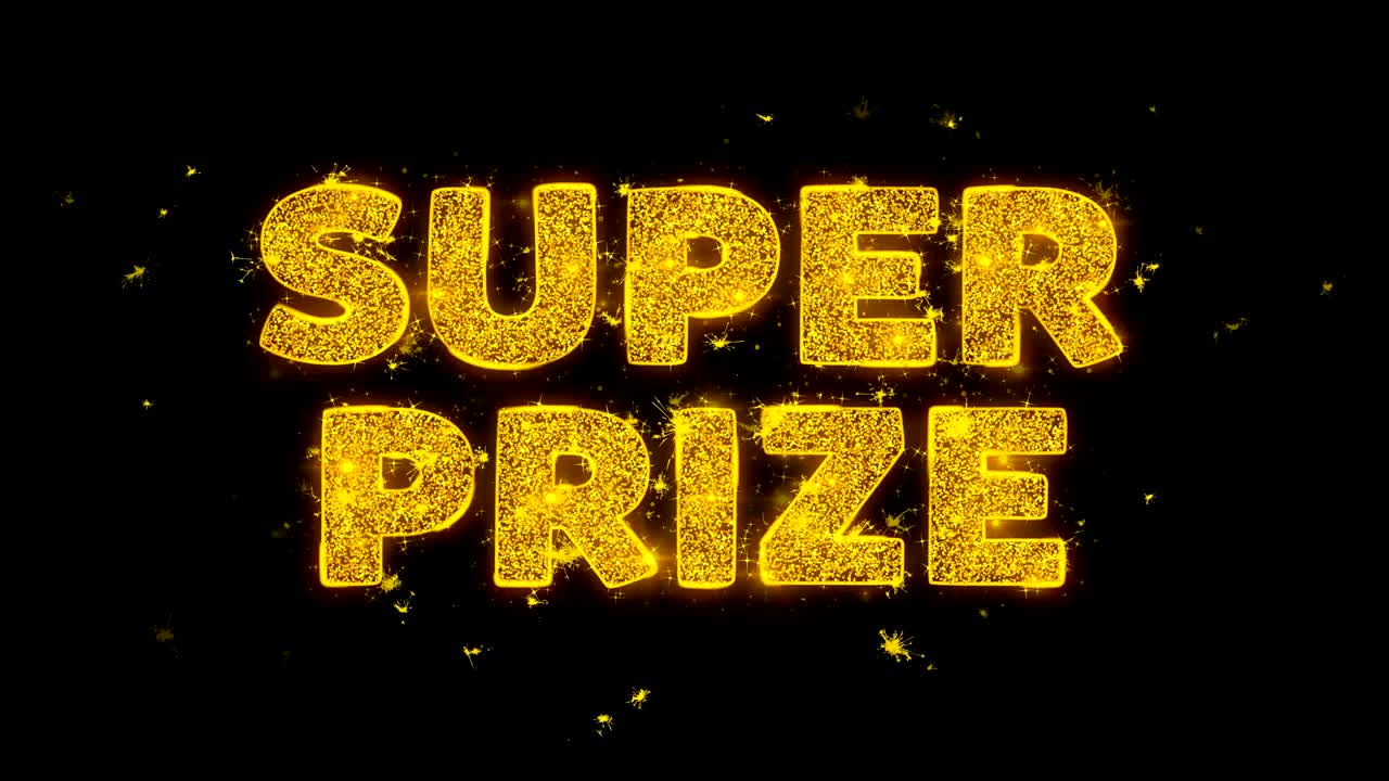 슈퍼 프라이즈 텍스트는 검은 바탕에 입자를 불꽃으로 만니다.