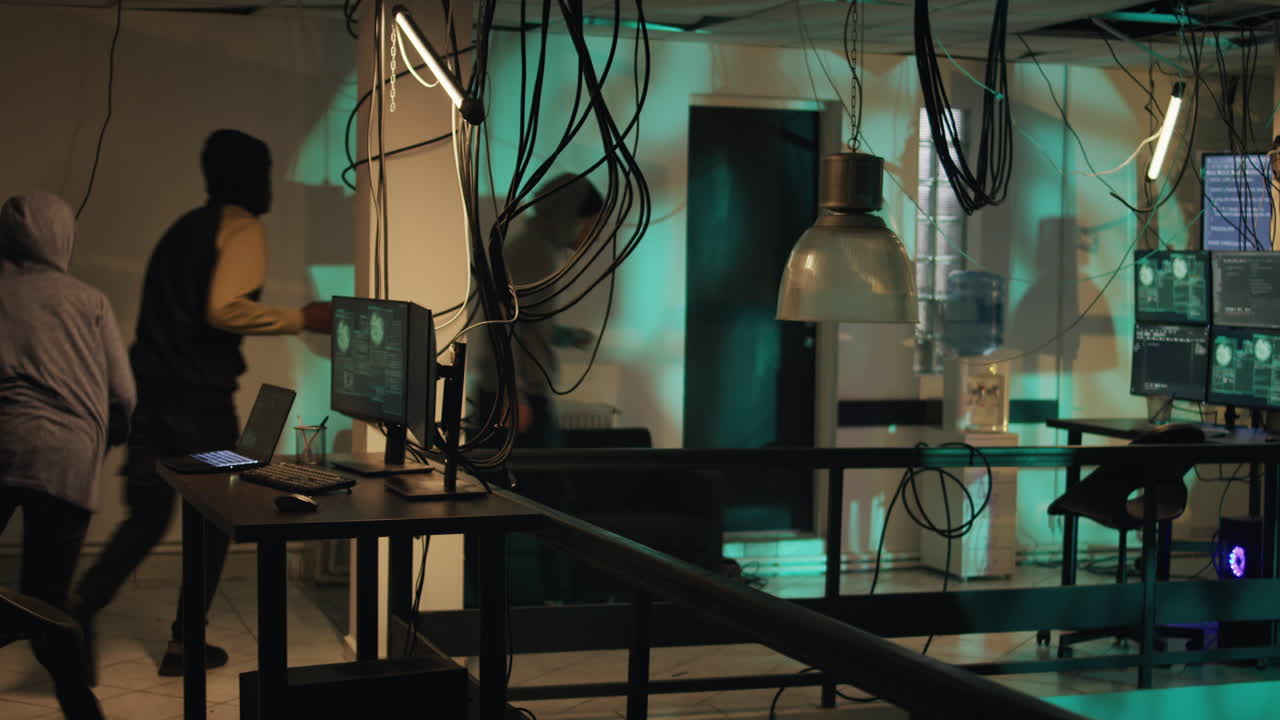 Hackers Working in a Dark Room