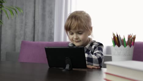 girl doing online lessons using digital tablet computer. distance education