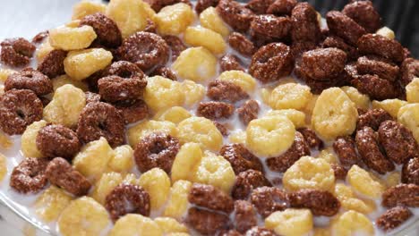 cereal de maíz de chocolate para el desayuno en un tazón con leche.