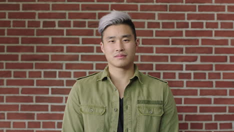 portrait of confident young asian man looking serious pensive at camera