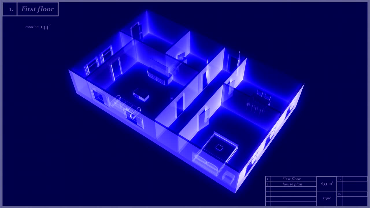 3d animation of a holographic house model