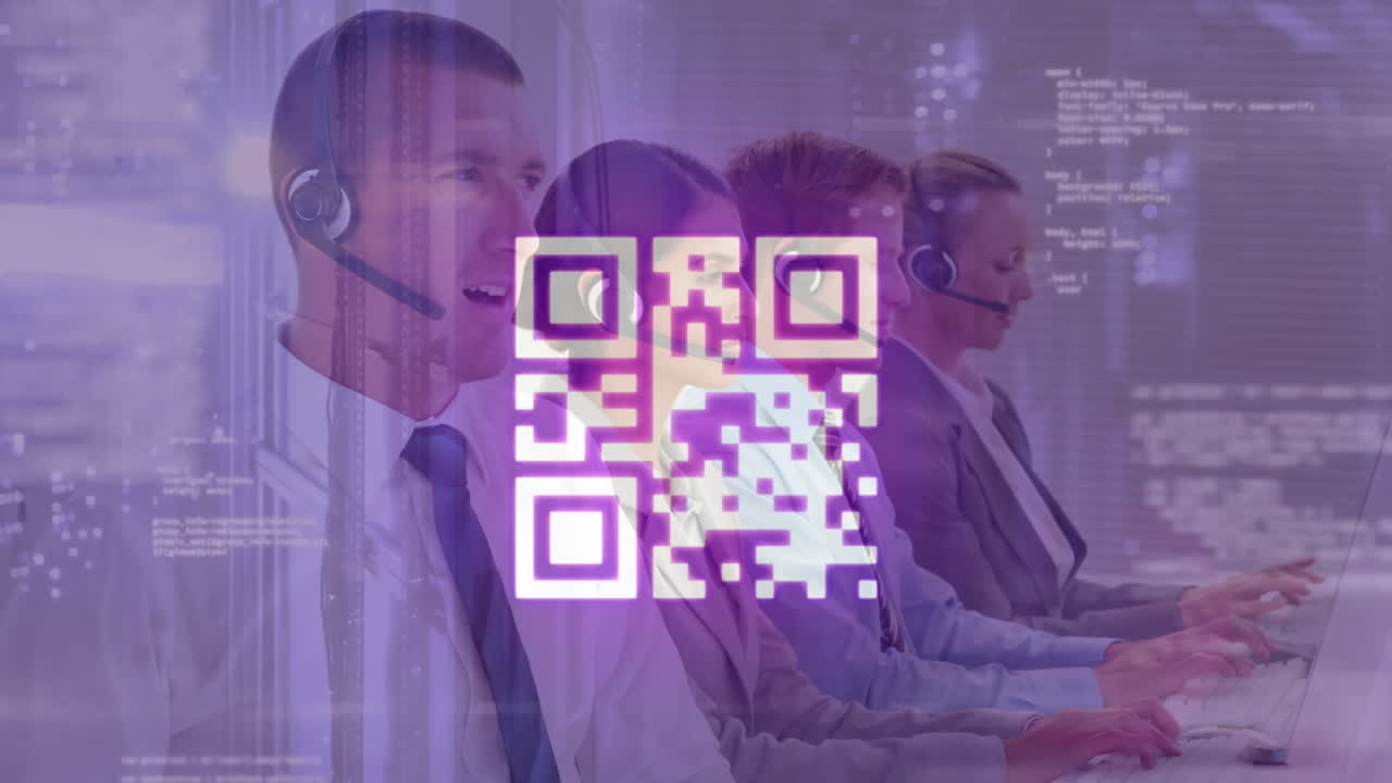 animación de bloqueo de seguridad en línea y procesamiento de datos sobre personas que usan auriculares de teléfono