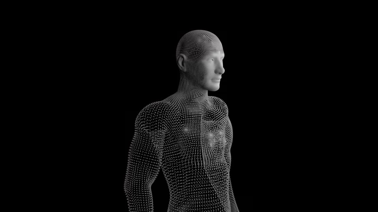 Animación de modelo humano y ADN sobre fondo negro