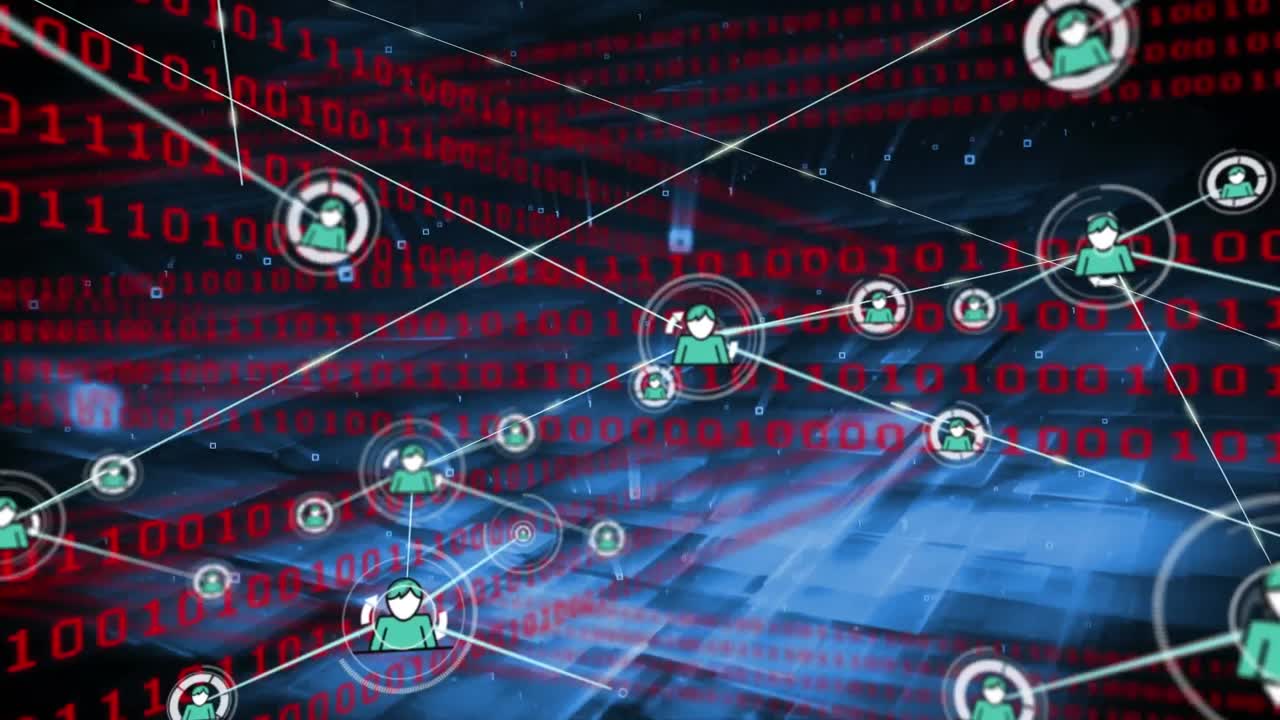 Animation of networks of connections with icons over binary coding