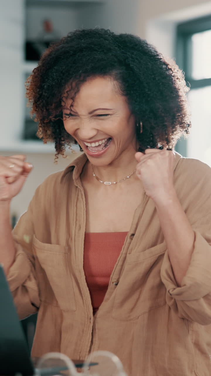 Happy Woman Celebrating Success and Good News with Excitement