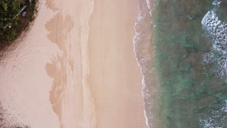 turquoise ocean water foaming at the shore, washing the golden sand of the beach with footprints, idyllic summer vacation on hawaii island