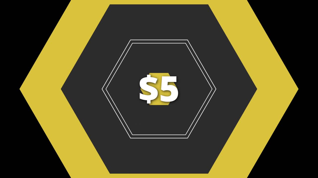 Scopri un design grafico straordinario che mostra un cartellino del prezzo da 5 $ in un layout moderno e audace