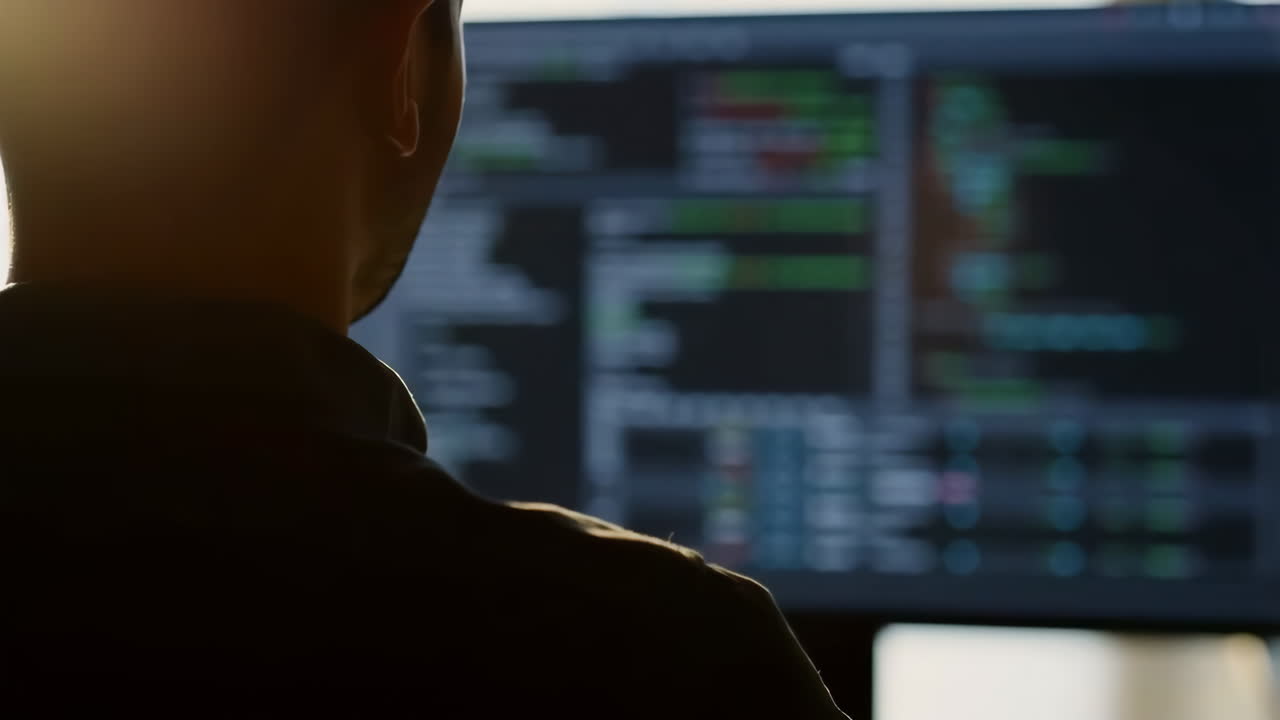 Software Developer Working on Computer Screen with Code