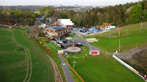 Ski-lift-on-the-hill-Skalka-during-and-fun-park-summer,-Czech-Republic-4K