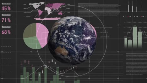 globo giratorio con gráficos y estadísticas