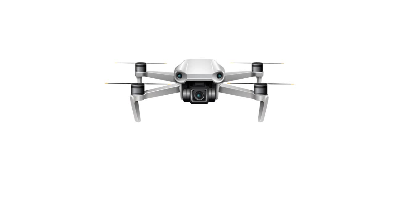 A drone smoothly approaches and retreats, showcasing its design in a seamless loop with a clean white background