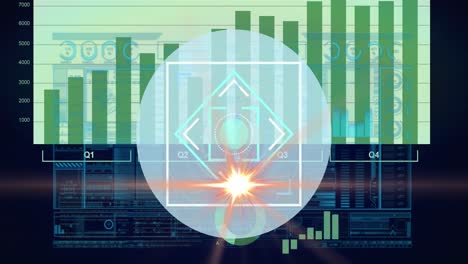 Animation-of-light-moving-over-targeting-on-scientific-graph-and-data