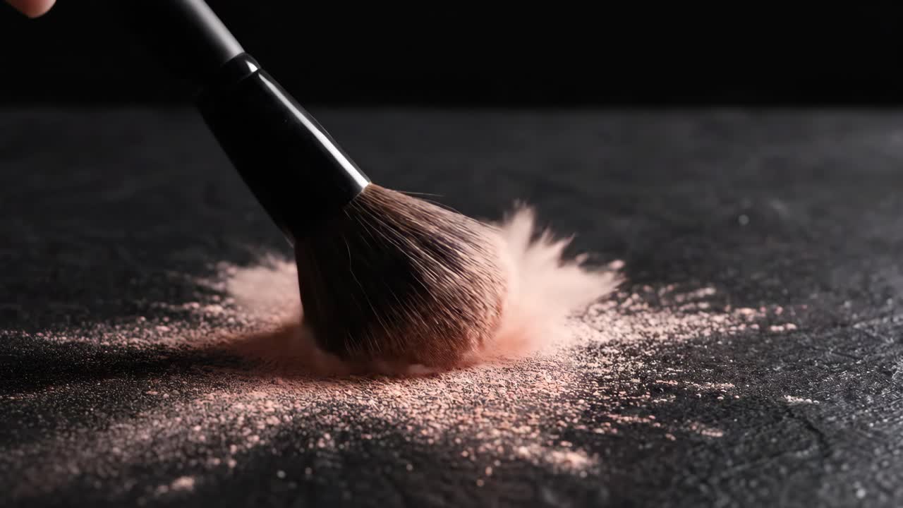 Makeup Brush Tapping into Cosmetic Powder in Slow Motion