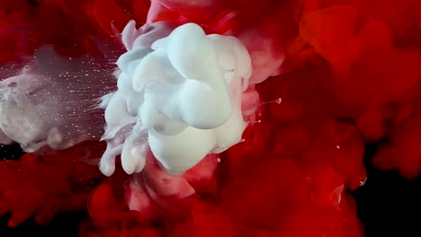 tinta de acuarela roja y blanca en el agua sobre un fondo negro. fondo mágico cósmico.