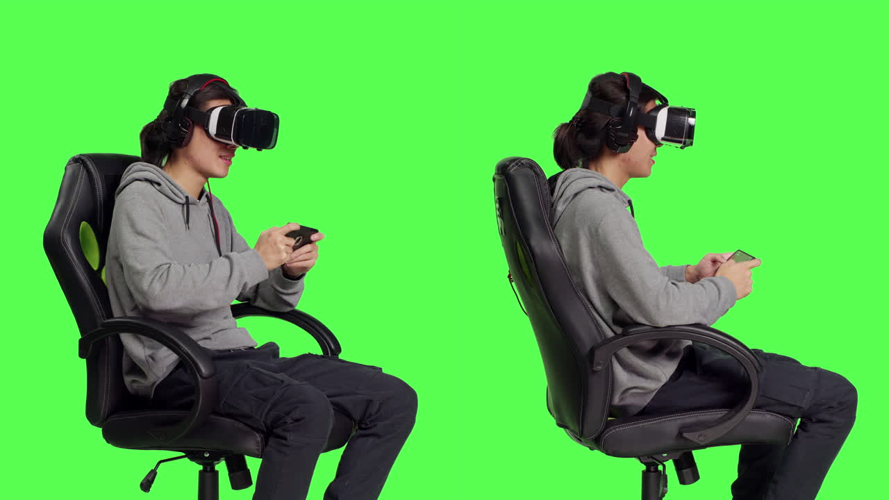Gamer enjoys video games with vr headset