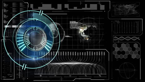 Animation of scope scanning and data processing on black background