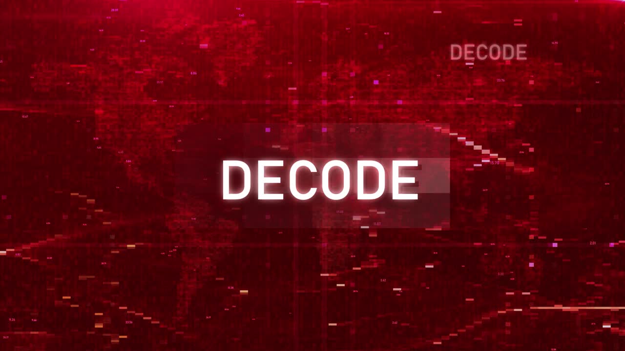 Animated Glitch Decode Text Over Digital World Map Cybertech HUD Reveal